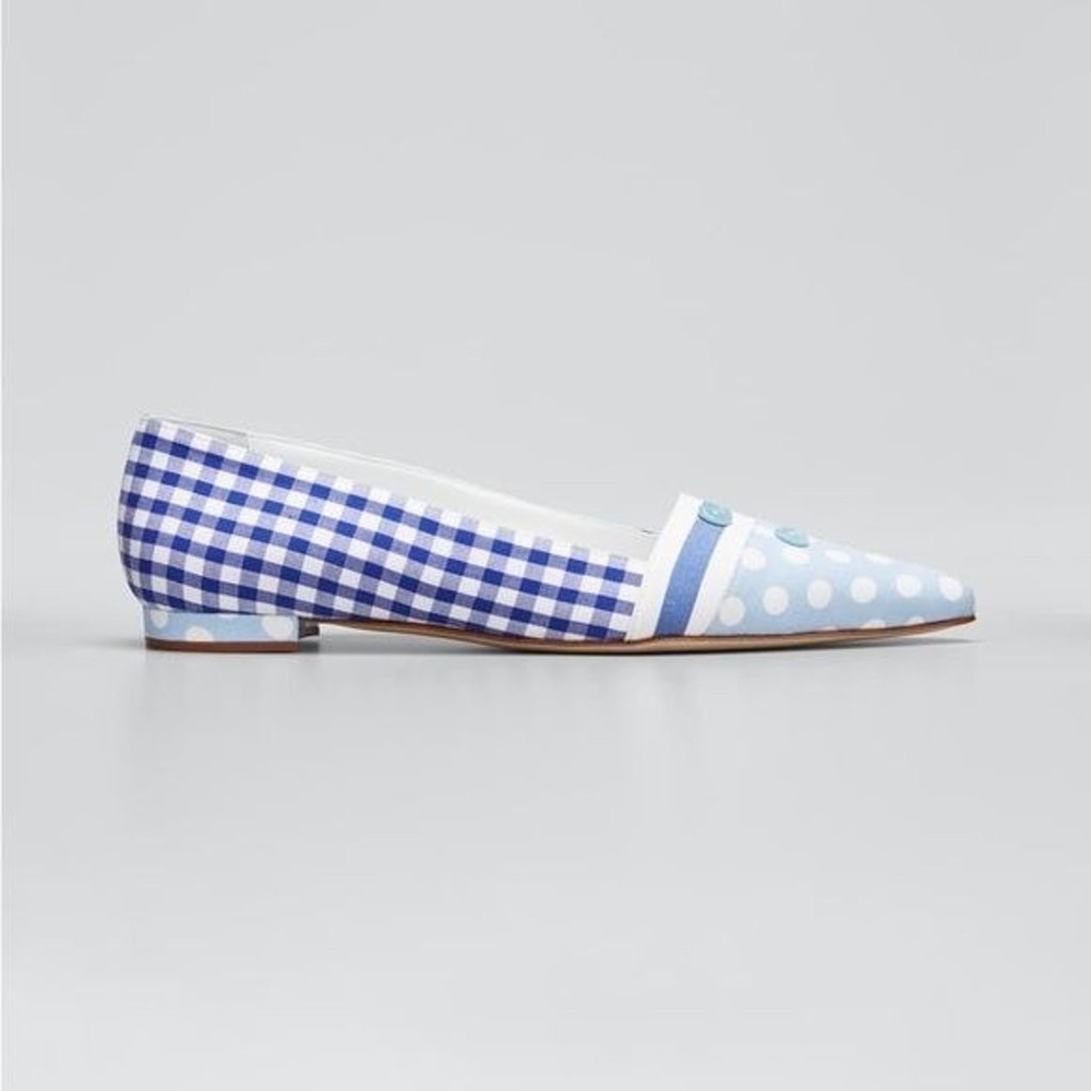 Manolo Blahnik / Tetuana RARE Mixed Print gingham Ballerina Flats
